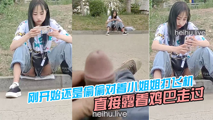 刚开始还是偷偷对着小姐姐打飞机，后面直接露着鸡巴走过去把小姐姐吓坏了}