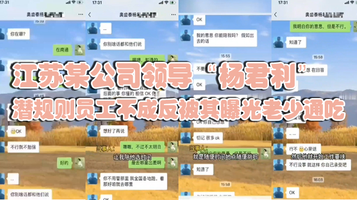 江苏某公司领导“杨君利”潜规则员工不成反被其曝光老少通吃}