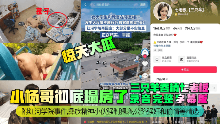 【惊天大瓜】小杨哥彻底塌房了！三只羊吞精齐老板录音完整字幕版！附红河学院事件，彝族精神小伙强制猥亵，公路强奸和偷情等精选！}